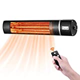 KEY TEK Wall-Mounted Patio Heater Electric Infrared Heater Indoor/Outdoor Heater Electric for Garage Backyard Wall Patio Heater Waterproof with Remote Control Golden Tube for Fast Heating, Black (Black)