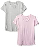Danskin Women's 2 Pack Essential V Neck T-Shirt, Grey Space Dye/Lavender Frost Space Dye, Small