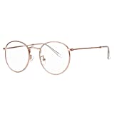 Clear Glasses for Women Men, Classic Round Metal Frame Clear Lens Fake Glasses (Rose Gold)