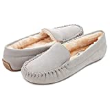 Floopi Women Slippers Moccasins, Soft Faux Fur Lining with Cozy Memory Foam, Ladies House Slippers for Women with Indoor & Outdoor Anti-Skid Sole (9 - Grey