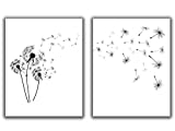 Dandelion Fluff ‘Make a Wish’ Wall Art Digital Prints - Set of 2-11x14 UNFRAMED Minimalist & Modern Black, White and Gray Decor