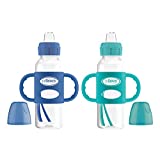 Dr. Brown's Milestones Narrow Sippy Bottle with Silicone Handles, Blue & Turquoise, 8 Ounce, 2 Pack