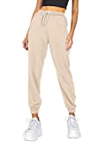 AUTOMET Women's Fall Cinch Bottom Beige Sweatpants High Waisted Athletic Workout Joggers Lounge Pants