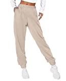 XIEERDUO Sweat Pants for Women Joggers with Pockets Elastic Waist Fleece Beige White M