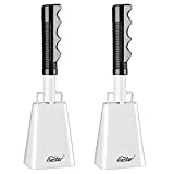 Eastar 10" Steel Cow Bell with Handle Cowbells, Noise Makers, Cheering Loud Call Bell for Sporting Events Football Games School Wedding Farm, White, 2-Pack