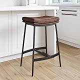 Nathan James 22202 Arlo Modern Backless Upholstered Kitchen Counter Bar Stool with Double-Layered Saddle Seat and Metal Base, Brown/ Matte Black