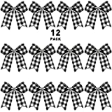 12 Pieces Christmas Plaid Bows Buffalo Plaid Decorative Bows Christmas Decorative Plaid Bows for Christmas Wreaths Tree Home Party Indoor Outdoor Decoration (Black and White Plaid)