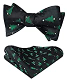 HISDERN Christmas Tree Bow Tie and Pocket Square Set for Men Holiday Xmas Self Tie Bow Ties with Handkerchief Black