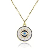 Evil eye necklace gold 14K protection necklace,Handmade luck amulet necklace for women,Evil eye coin pendant ojo turco necklace for mom,Kabbalah Jewelry Christmas gift for grandma daughters wife