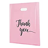 MUKOSEL 50PCS Thank You Bags, 12x15 Inch 2.36Mil Merchandise Bags Retail Shopping Bags with Handle for Party Favors, Gift Bags, Boutique, Business (Pink Black Text)