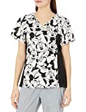 Disney Cherokee Women's V-Neck Knit Panel Top Big Minnie, Black, XX-Large