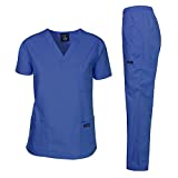 Dagacci Scrubs Medical Uniform Unisex Scrubs Set Medical Scrubs Top and Pants (Medium, Royal)