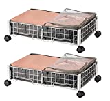 HOUSE AGAIN 2-in-1 Under Bed Storage with Wheels, Rolling Drawers Shoe Organizer, Under the Bed Storage Cart, Quality Storage Bags & Zippers, Clear Window & Solid Fabric, 2 Pack, (White)