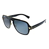 Versace Medusa Charm VE 2199 100281 Black Plastic Aviator Sunglasses Grey Polarized Lens