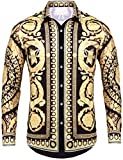 Pacinoble Mens Dress Shirt Fashion Noble Long Sleeve Clothes High End Button-up Print Luxury Casual Button Down Shirts (Gold XL)