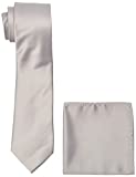 Stacy Adams Men's Satin Solid Tie Set, Silver, One Size