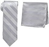 Stacy Adams Men's Solid Woven Formal Stripe Tie Set, Silver, One Size
