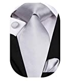 Hi-Tie Men's Light Gray Silk Tie Set Woven Silver Necktie Wedding Handkerchief Cufflinks