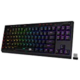 Redragon K596 Vishnu 2.4G Wireless/Wired RGB Mechanical Gaming Keyboard, 87 Keys TKL Compact Keyboard with 3000 mAh Battery, 10 Onboard Macro Keys & Wrist Rest, 10H Play Time, Red Switches