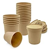 25 Pack 26 oz Disposable Bowls with Lids Eco Friendly Microwavable Kraft Soup Bowls Disposable Food Storage To-Go Containers-Soup Containers for Sundae, Frozen Yogurt, Chili, Dessert