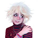 JoneTing White ombre Orange Cosplay Synthetic Short Natural Wavy Wigs Hair for Men
