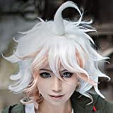 ANOGOL Wig Cap+ Multi-Color Wigs Short Curly Cosplay Wig White and Orange Synthetic Wigs for Movie