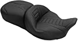 Mustang 79007 Super Touring Deluxe One-Piece 2-Up Motorcyle Seat with Deluxe Stitching for Harley-Davidson 2008-20, Black