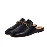 Vertundy Women's Mules Low Heel Flats Leather Slip On Backless Sandals for Girls Lady Work Slides Black