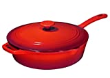 Enameled Cast Iron Skillet Deep Sauté Pan with Lid, 12 Inch, Fire Red, Superior Heat Retention with Matte Black Enamel Interior