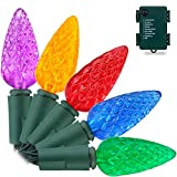 RECESKY C6 Bulbs Christmas Lights with Timer - 50 LED 16.4ft Strawberry Battery String Light for Outdoor, Indoor - Mini Lighting Decor Patio, Wreath, Garland, Party, Xmas Tree, Christmas Decorations