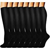 8 Pairs Compression Socks Women & Men -Best Medical,Nursing,Travel & Flight Socks-Running & Fitness，Pregnancy -15-20mmHg (S/M Black)
