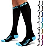 SB SOX Compression Socks (20-30mmHg) for Men & Women – Very Comfortable Socks for All Day Wear – Great for Blood Flow, Swelling, Varicose Veins! (Black/Blue, Medium)