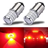 iBrightstar Newest 9-30V Super Bright Low Power 1157 2357 2057 7528 BAY15D LED Bulbs with Projector Replacement for Stop Tail Brake Lights, Brilliant Red