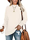 PLMOKEN Women Plus Size Crewneck Sweatshirts Casual Oversized Tops Pullover Winter(Beige,3XL)