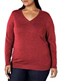 Amazon Essentials Women's Plus Size Lightweight V-Neck Sweater, Red, 3X