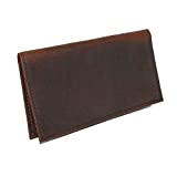 Boston Leather Unisex Textured Bison Leather Checkbook Cover, Check Book Protection Dark Pecan