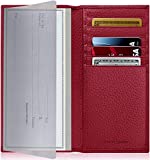 Genuine Leather Checkbook Cover For Women & Men - Checkbook Holder Check Book Covers For Duplicate Checks Card Wallet RFID
