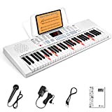 Vangoa VGK611 Piano Keyboard for Beginner, 61 Keys Electric Keyboard Piano Portable Music Keyboard with Mini Lighted Keys, Electronic Piano for Kids Boy Girl, White