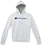 Champion Men's Powerblend Fleece Pullover Hoodie, Script Logo, White-y06794, X-Large