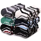 Fuzzy Fluffy Socks for Men and Women Non Slip Grips Hospital Slipper Cozy Cabin Winter Warm Soft Fleece Christmas Gift Home Socks 6 Pairs (Stripes Pattern B)