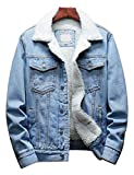 Omoone Men's Lapel Sherpa Fleece Lined Thicken Denim Jean Trucker Jacket Coats (0176-Light Blue-L)