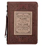Christian Art Gifts Men's Classic Bible Cover A Mans Heart Proverbs 16:9, Brown/Tan Faux Leather, Large