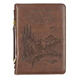 Christian Art Gifts Men's Classic Bible Cover On Wings Like Eagles Mountain Isaiah 40:31, Brown Faux Leather, Large