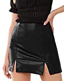 MANGOPOP Women's Basic High Waist Faux Leather Bodycon Mini Pencil Skirt (A Black, Medium)