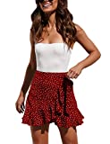 Relipop Women's Stretchy Cotton High Waist Ruffle Wrap Tie Knot Fishtail Mini Skirt (T5, Medium)