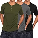 COOFANDY Men's 3Pack Henley Shirts Short Sleeve Casual Front Placket Basic Summer Solid T Shirts