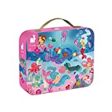 Janod 24Piece Whimsical Ocean Mermaid Floor Puzzle Toy – Mini Suitcase Style Hat Box for Organized Storage – Store Everything Inside & Transport Wherever You Go – Cognitive Development – Ages 3+