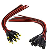 (Real 18AWG 43x2pcs Copper Strands) 10 Pairs DC Power Pigtail Cable Wire, 12V 5A Male & Female Connectors for CCTV Security Camera and Lighting Power Adapter by MILAPEAK (2.1mm x 5.5mm, Ultra Thick)