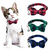 PAWCHIE Breakaway Bowtie Cat Collar with Bell - 3 Pack Classic Plaid Kitten Collars with Removable Bow Tie, Adjustable and Safety for Kitty, Puppy, Small Dogs