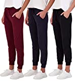Real Essentials 3 Pack: Women's Lounge Jogger Soft Sleepwear Pajamas Loungewear Yoga Pant Active Athletic Track Running Workout Casual wear Ladies Yoga Sweatpants Pockets-Set 3,L